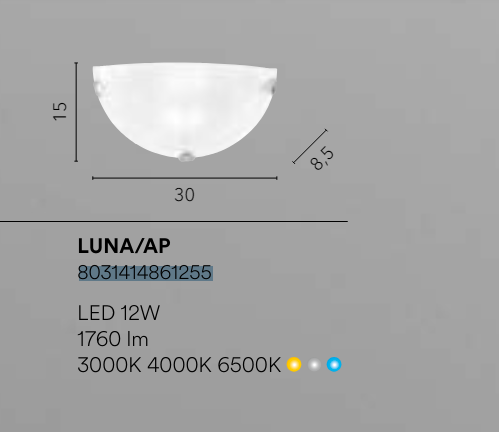 Applique LED in vetro alabastro bianco con finiture cromo CCT 12W 1760LM LUNA Applique LED in vetro alabastro bianco con finiture cromo CCT 12W 1760LM LUNA